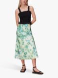 Whistles Waterflower Bias Cut Silk Blend Skirt, Green