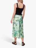 Whistles Waterflower Bias Cut Silk Blend Skirt, Green