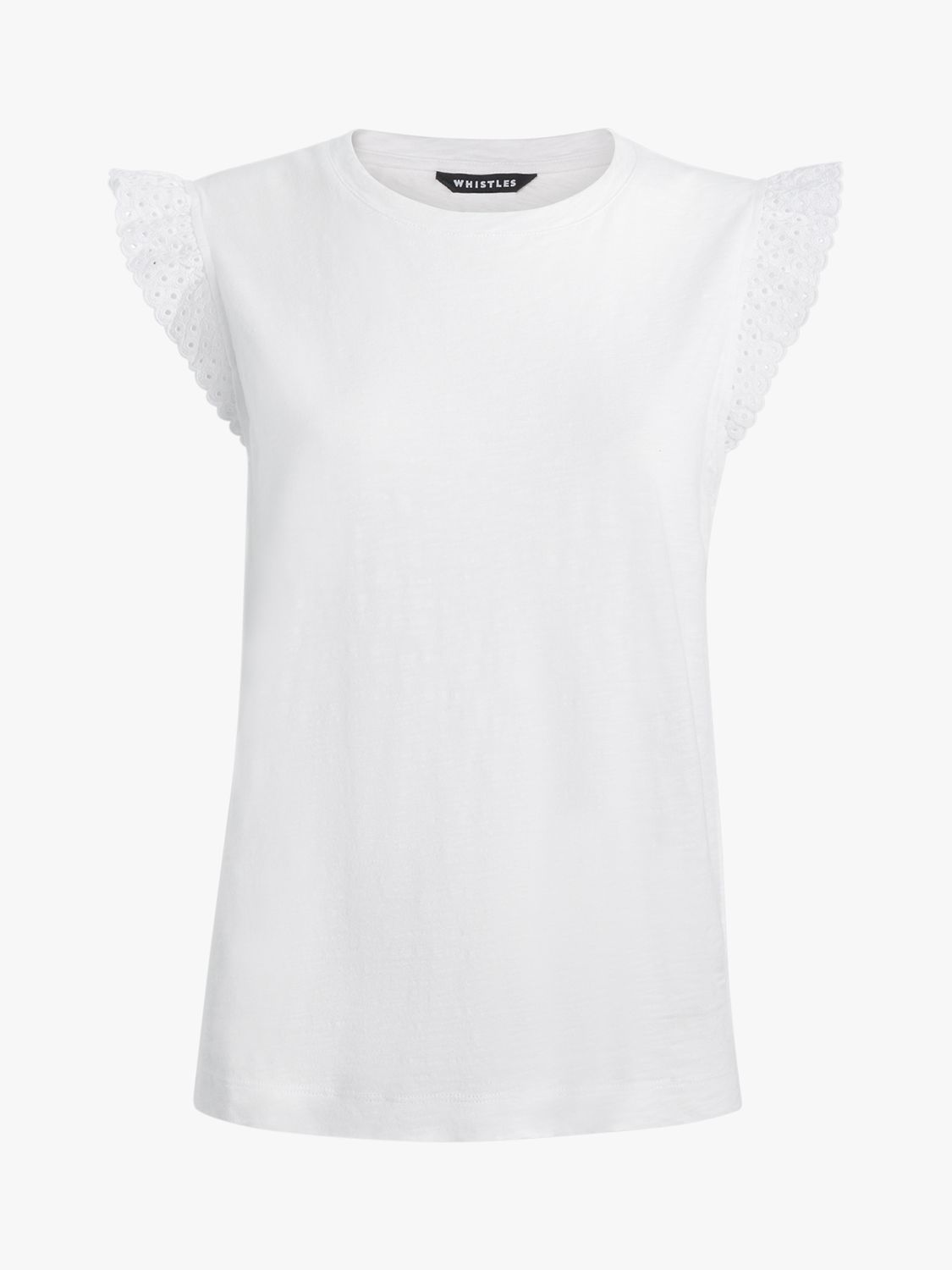 Whistles Broderie Frill Sleeve Top, White, M
