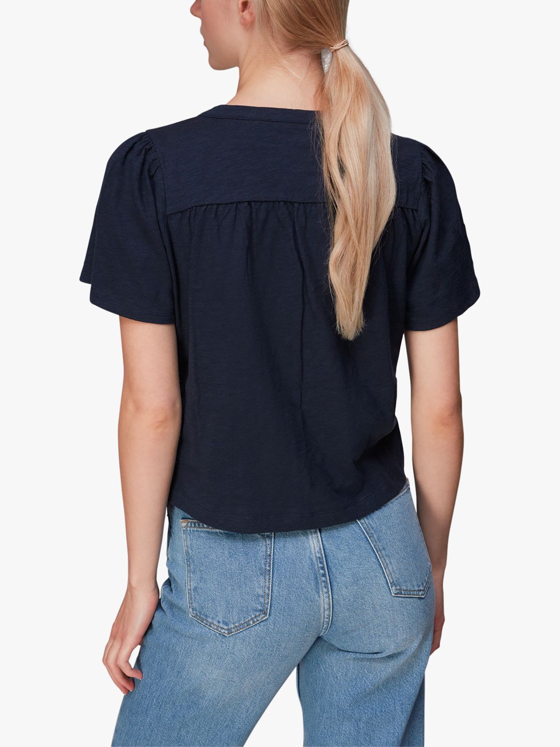 Whistles Maeve V-Neck Button Blouse, Navy, XS