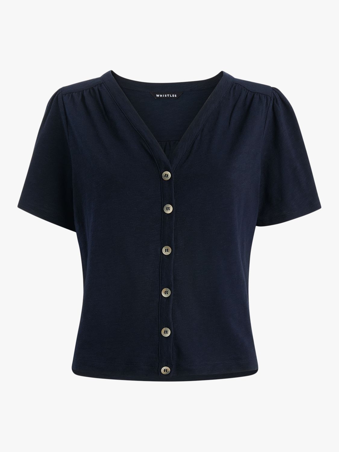 Whistles Maeve V-Neck Button Blouse, Navy, XS