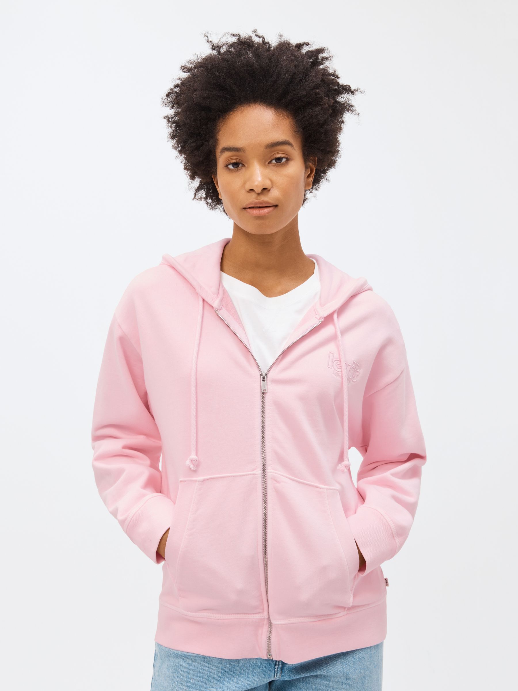Levi's Embroidered Logo Zip Up Hoodie, Pink