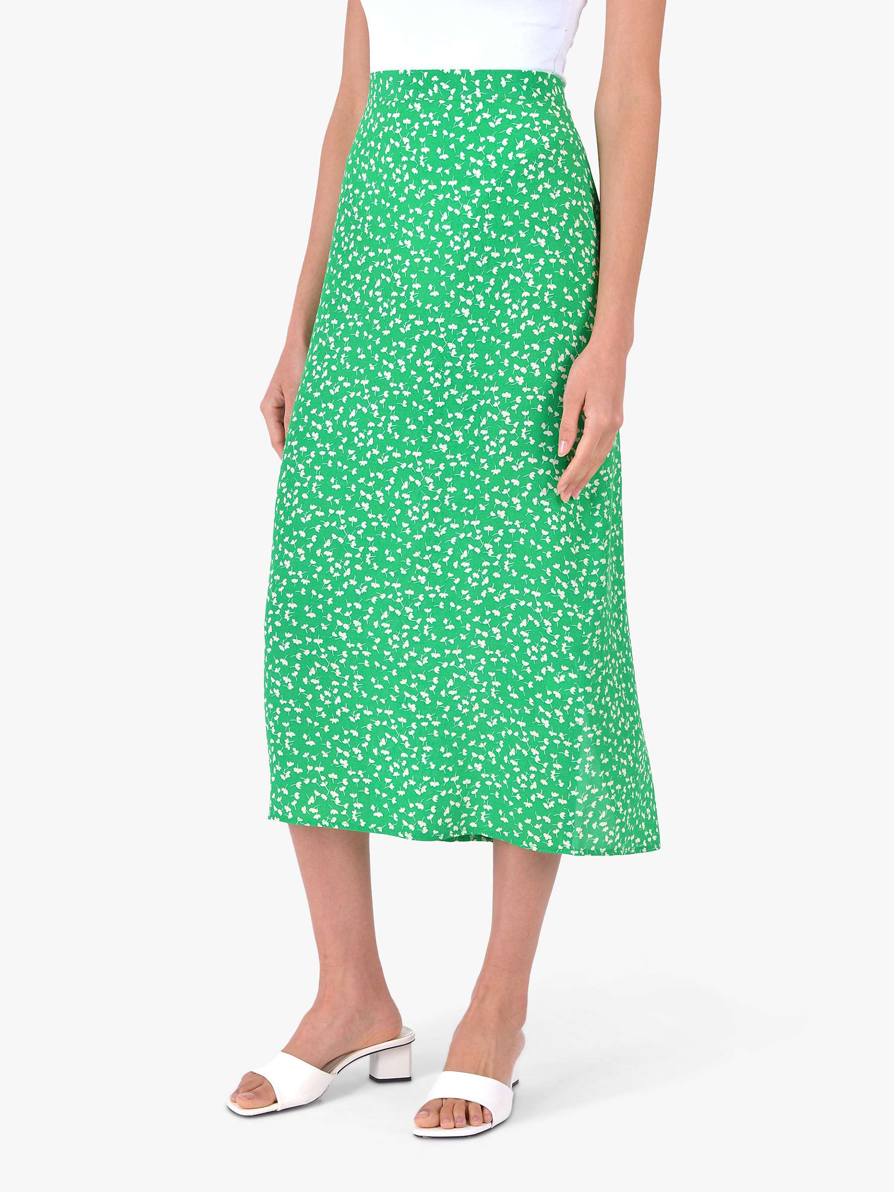 Ro&Zo Ditsy Floral Midi Skirt, Green at John Lewis & Partners