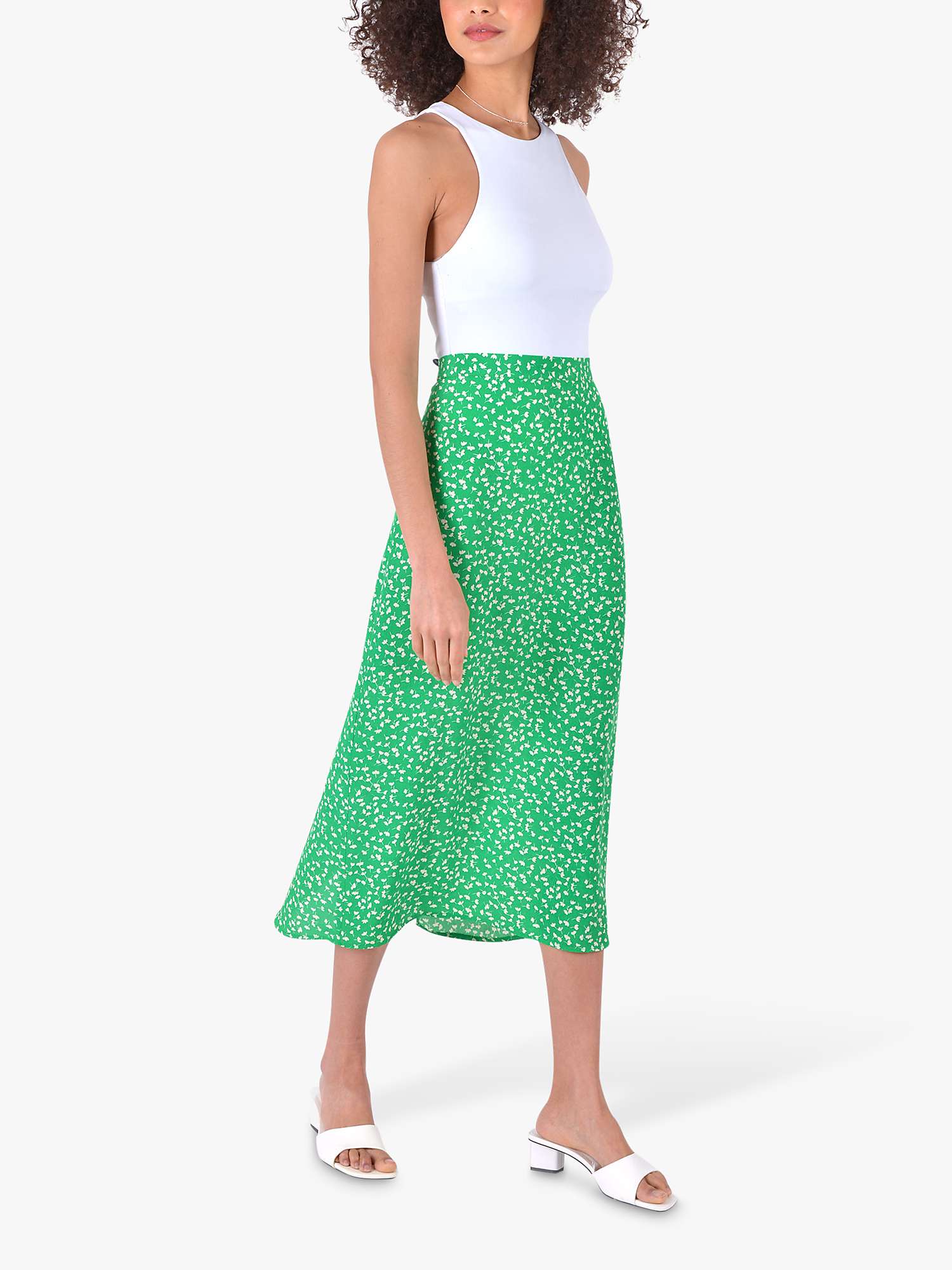 Ro&Zo Ditsy Floral Midi Skirt, Green at John Lewis & Partners