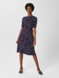 Hobbs Roisin Jersey Spot Knee Length Dress, Navy/Multi