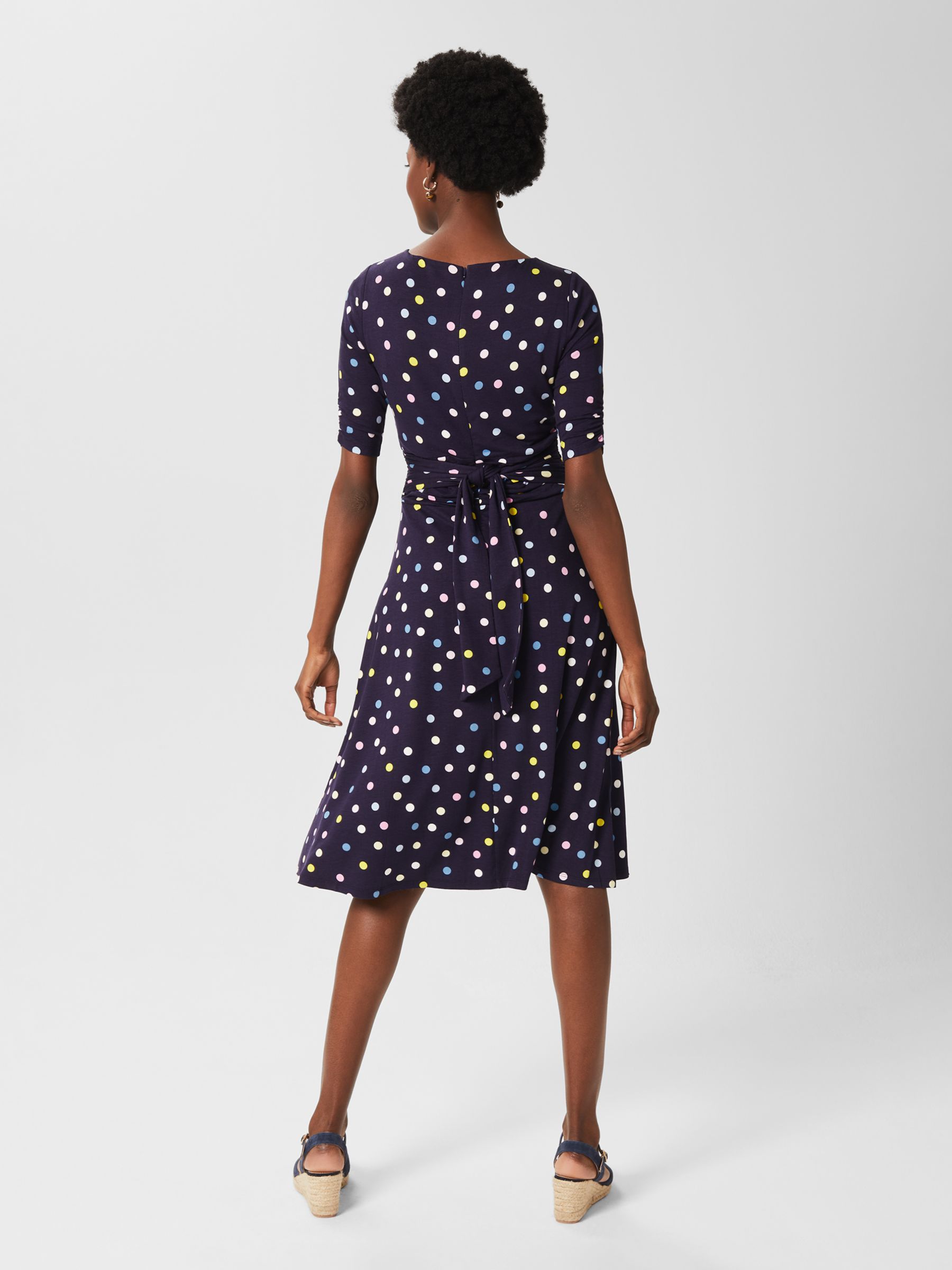 Hobbs Roisin Jersey Spot Knee Length Dress Navy Multi at John