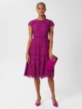 Hobbs Petite Rosaleen Knee Length Dress, Berry Purple