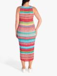 chesca Stripe Plisse Midi Dress, Coral/Multi, Coral/Multi