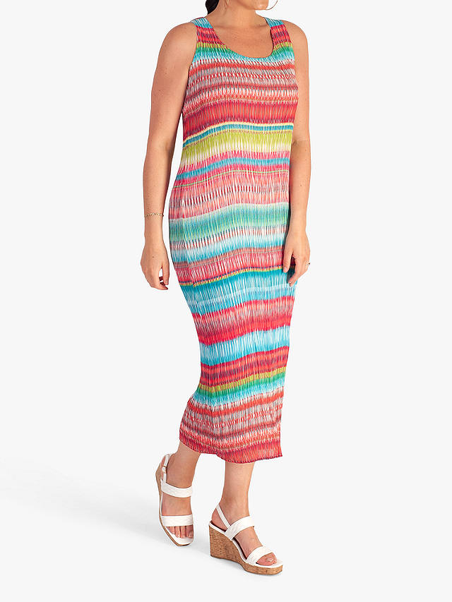 chesca Stripe Plisse Midi Dress, Coral/Multi