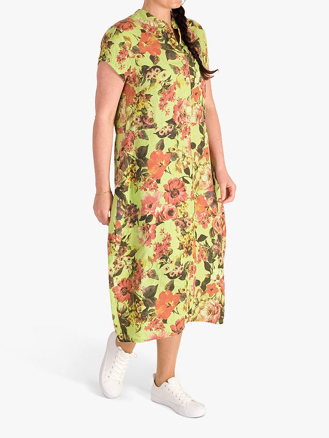chesca Linen Floral Cocoon Midi Dress, Lime