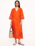 Jigsaw Lillia Broderie Linen Midi Dress, Orange