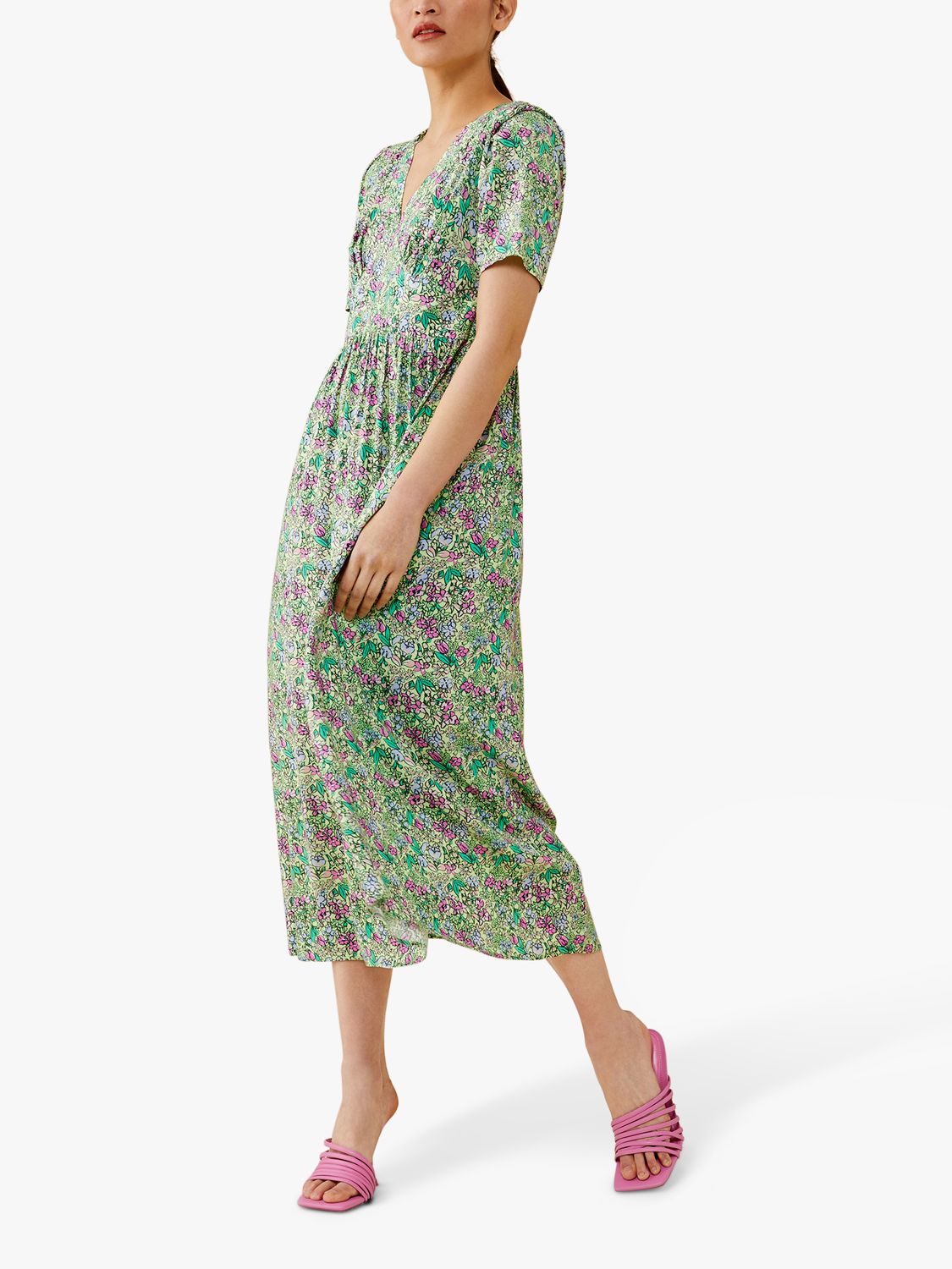 Finery Kelly Ditsy Floral Print Midi Dress, Green/Multi at John Lewis ...