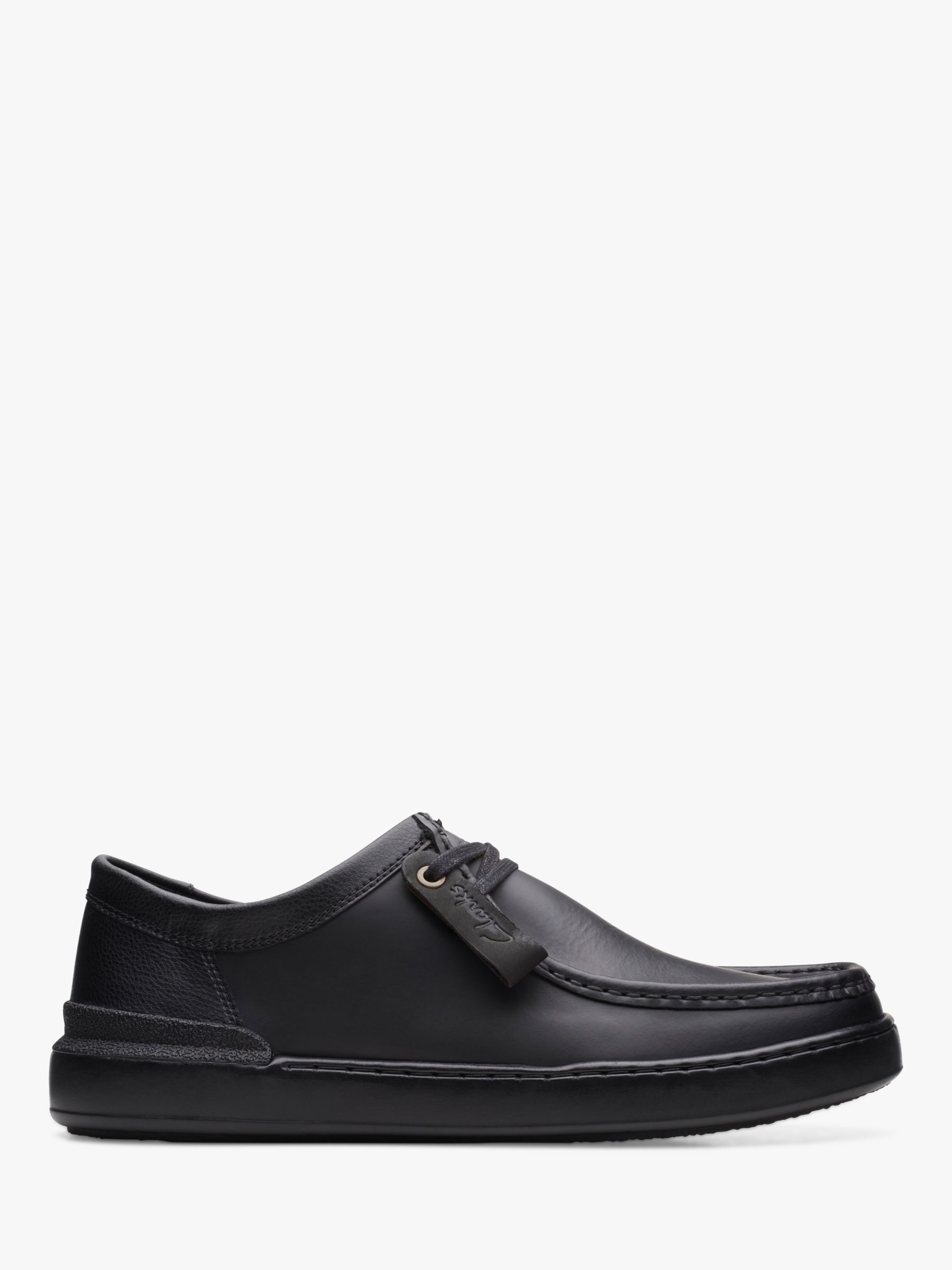 Clarks CourtLite Wally Leather Lace Up Trainers, Black at John Lewis ...