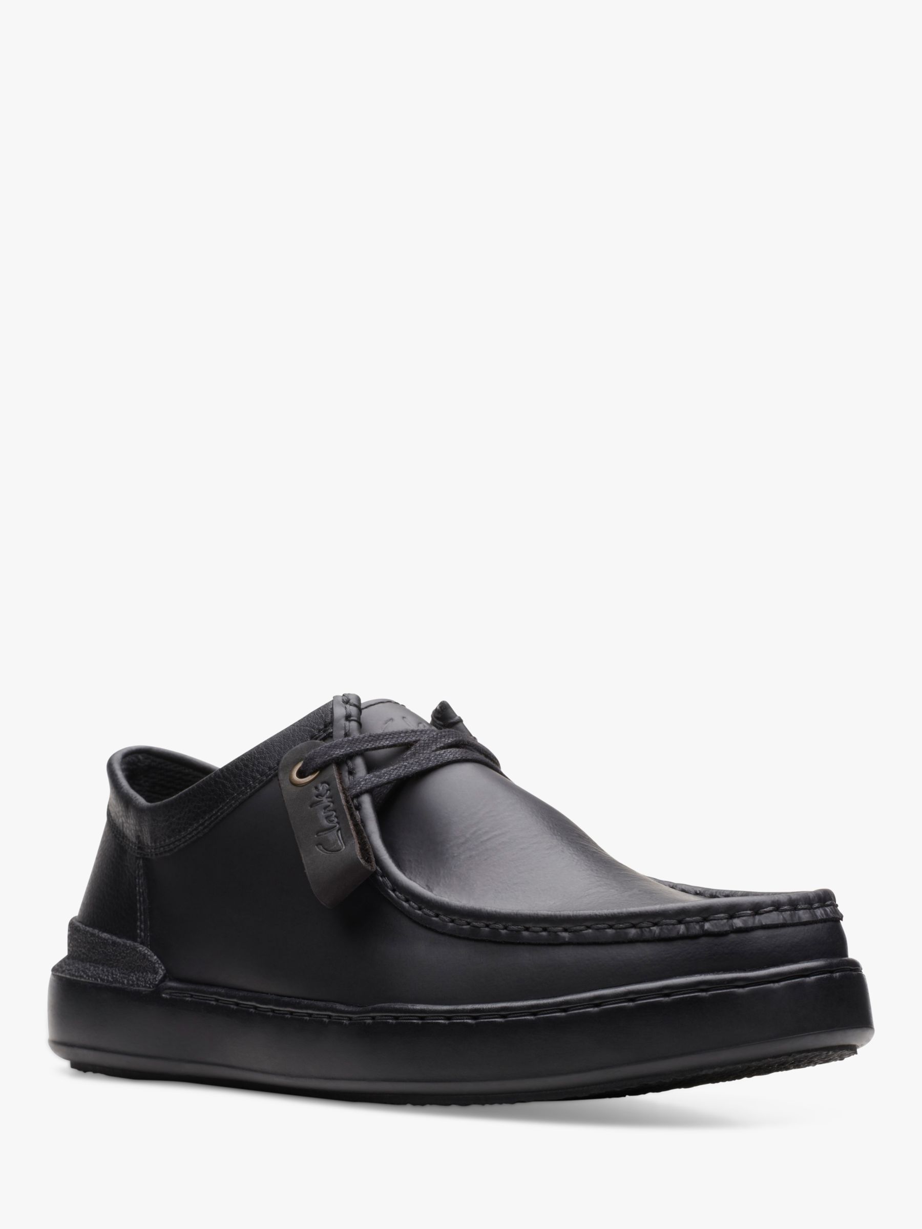 Clarks CourtLite Wally Leather Lace Up Trainers, Black at John Lewis ...