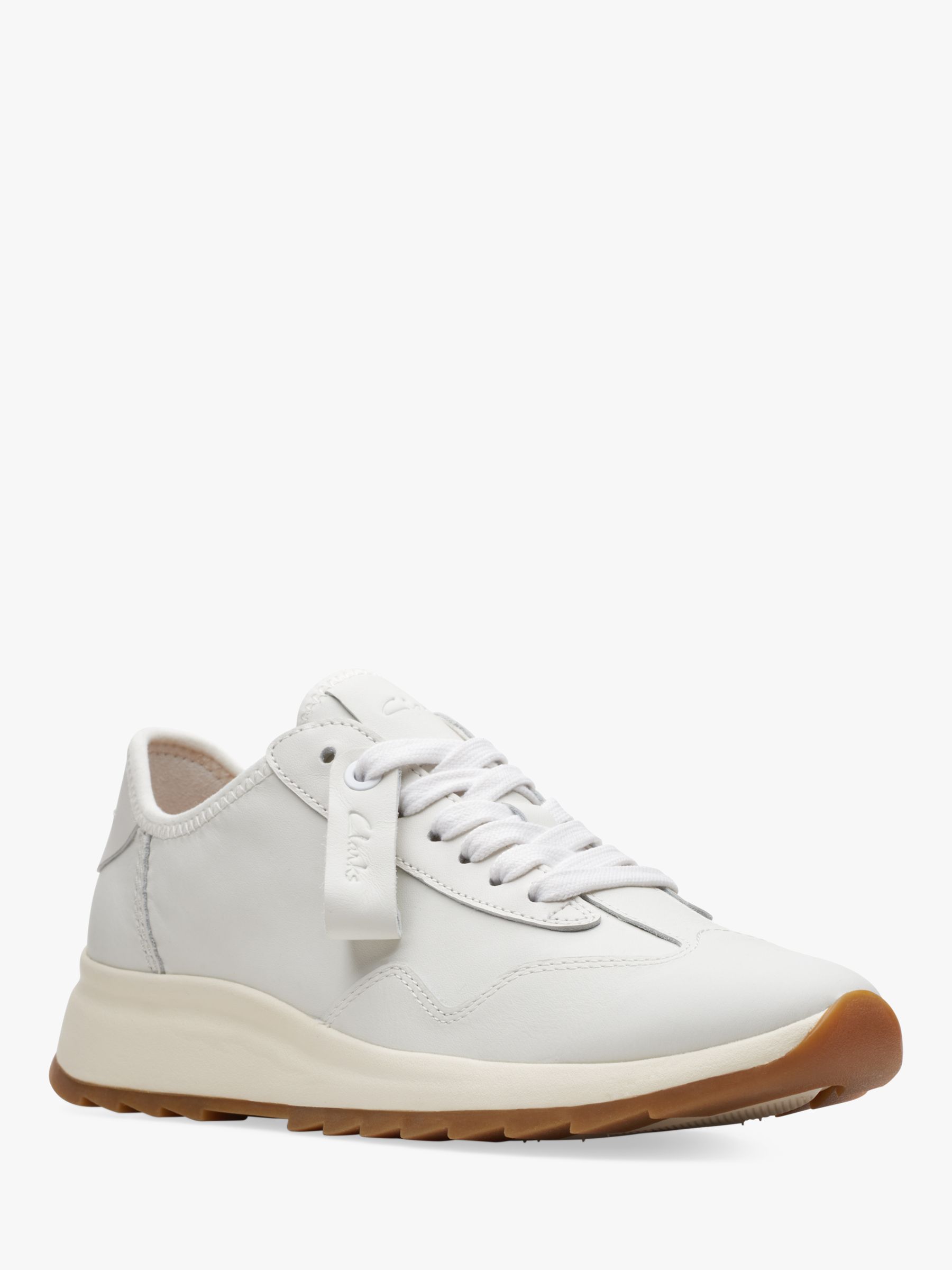 Clarks DashLite Lo Wide Fit Leather Trainers, White at John Lewis ...