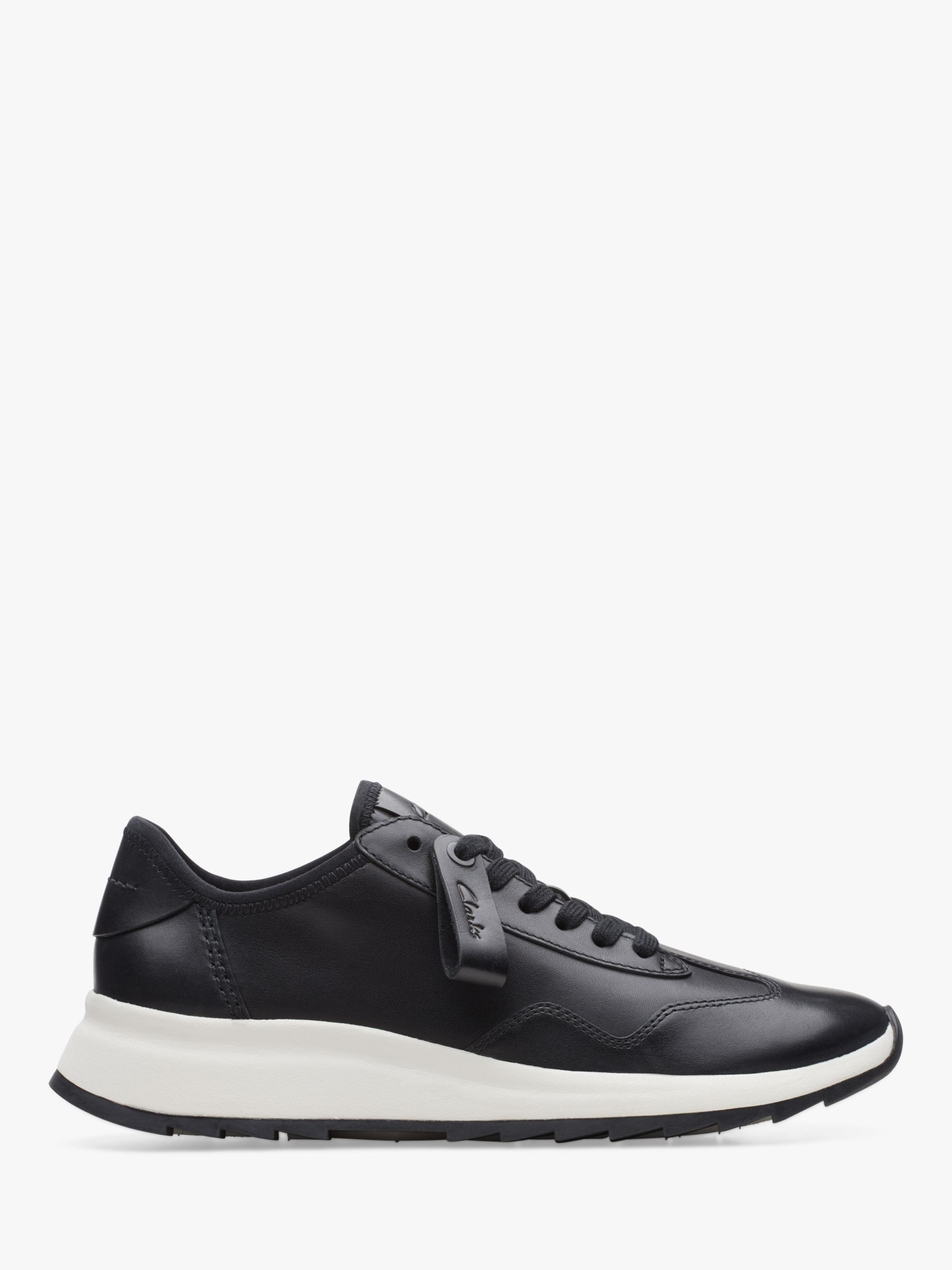 Clarks DashLite Lo Leather Trainers, Black at John Lewis & Partners