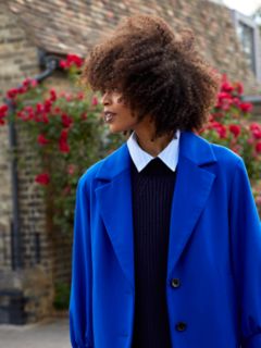 John Lewis Wool Blend Long Coat, Bright Blue, 8
