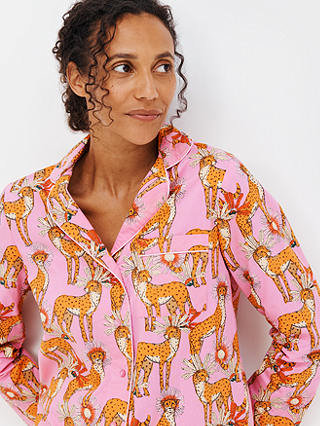 Their Nibs Cheetah Long Sleeve Shirt Pyjama Set, Hot Pink