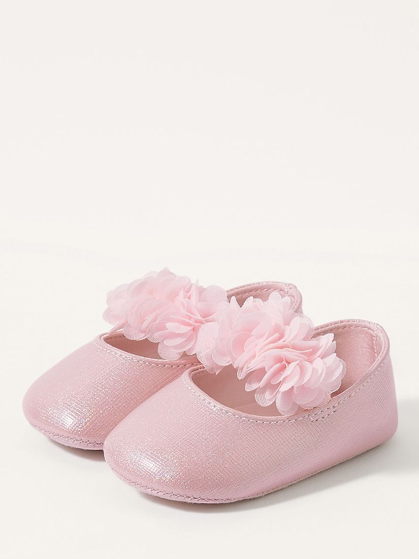 Monsoon Baby Shimmer Corsage Booties, Pink, 0-3 months