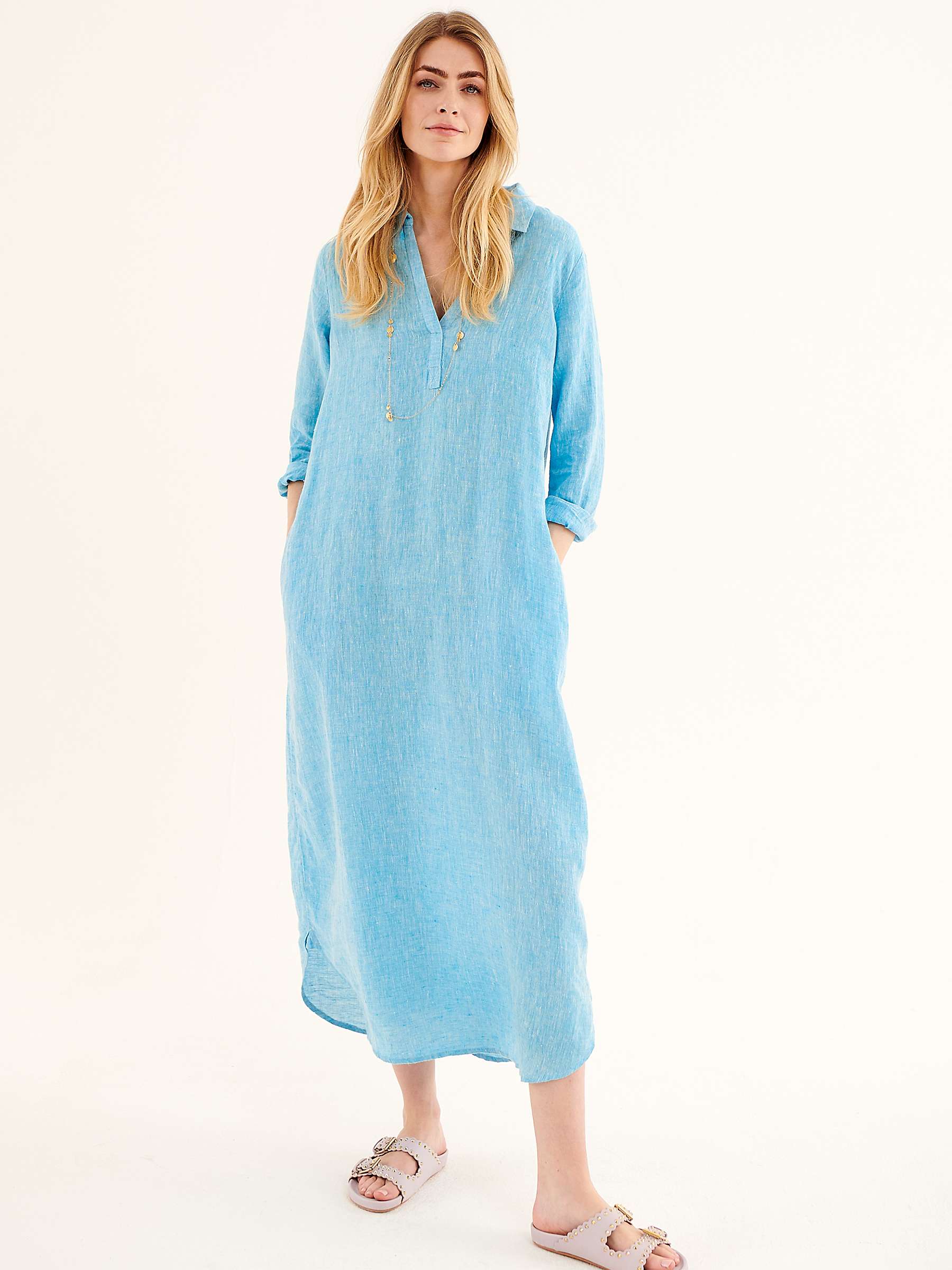 NRBY Chrissie Linen Maxi Shirt Dress, Turquoise at John Lewis & Partners