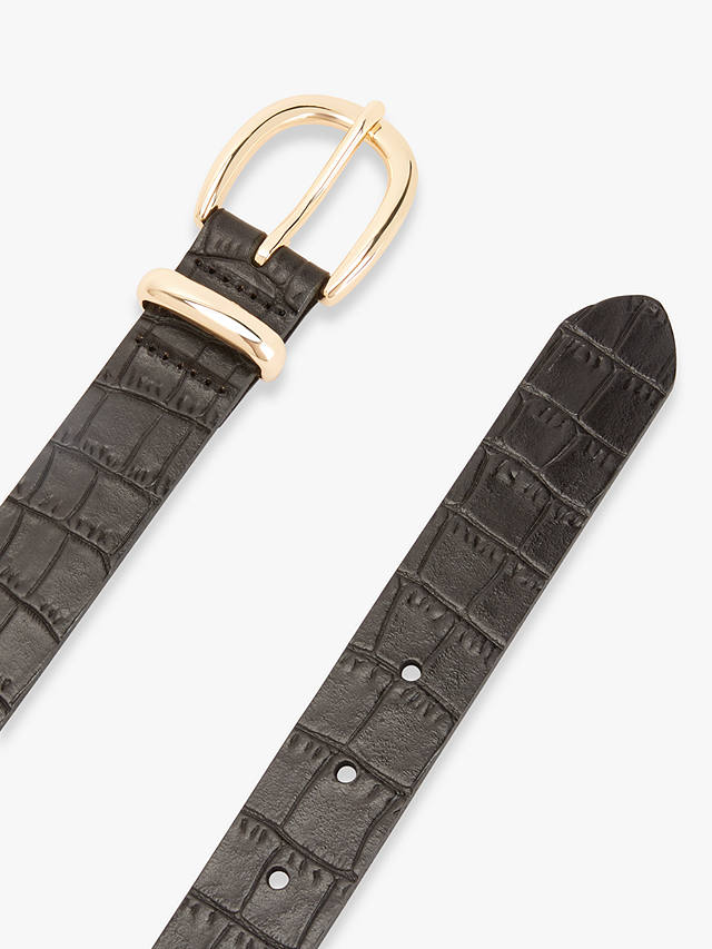 John Lewis Medium Croc Leather Belt, Black Croc