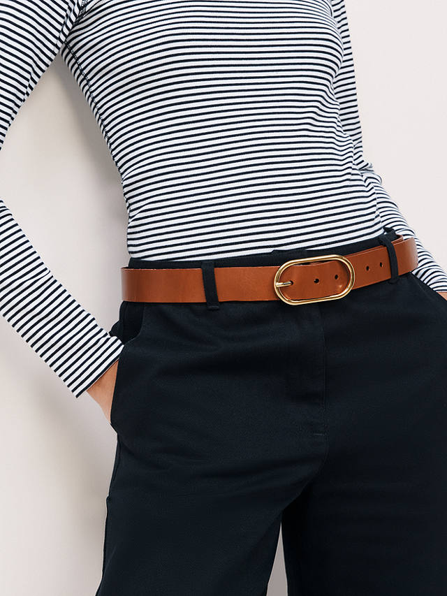 John Lewis Oval Buckle Leather Belt, Tan