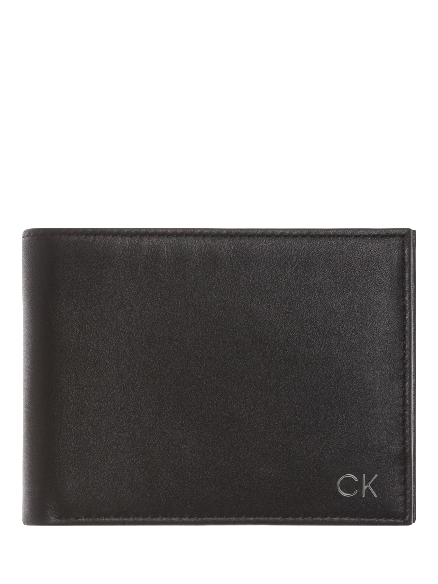 Calvin Klein Smooth Leather Logo Card Holder, Black at John Lewis & Partners