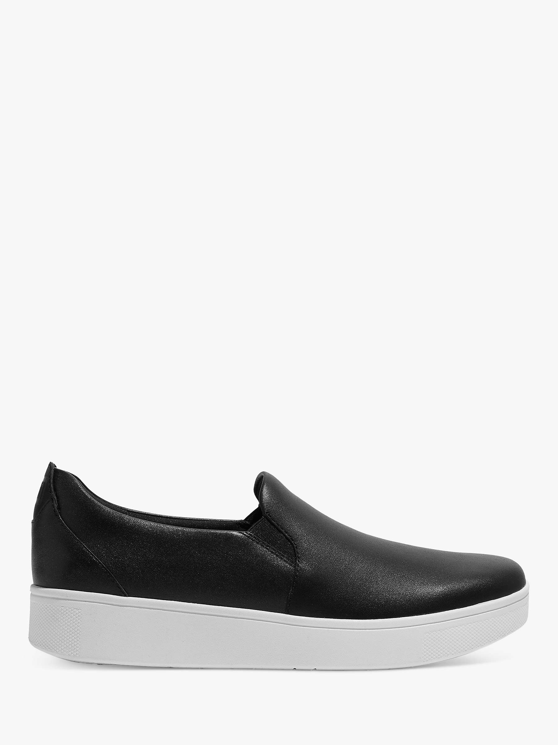 FitFlop Rally Leather Slip On Skate Trainers, Black at John Lewis ...