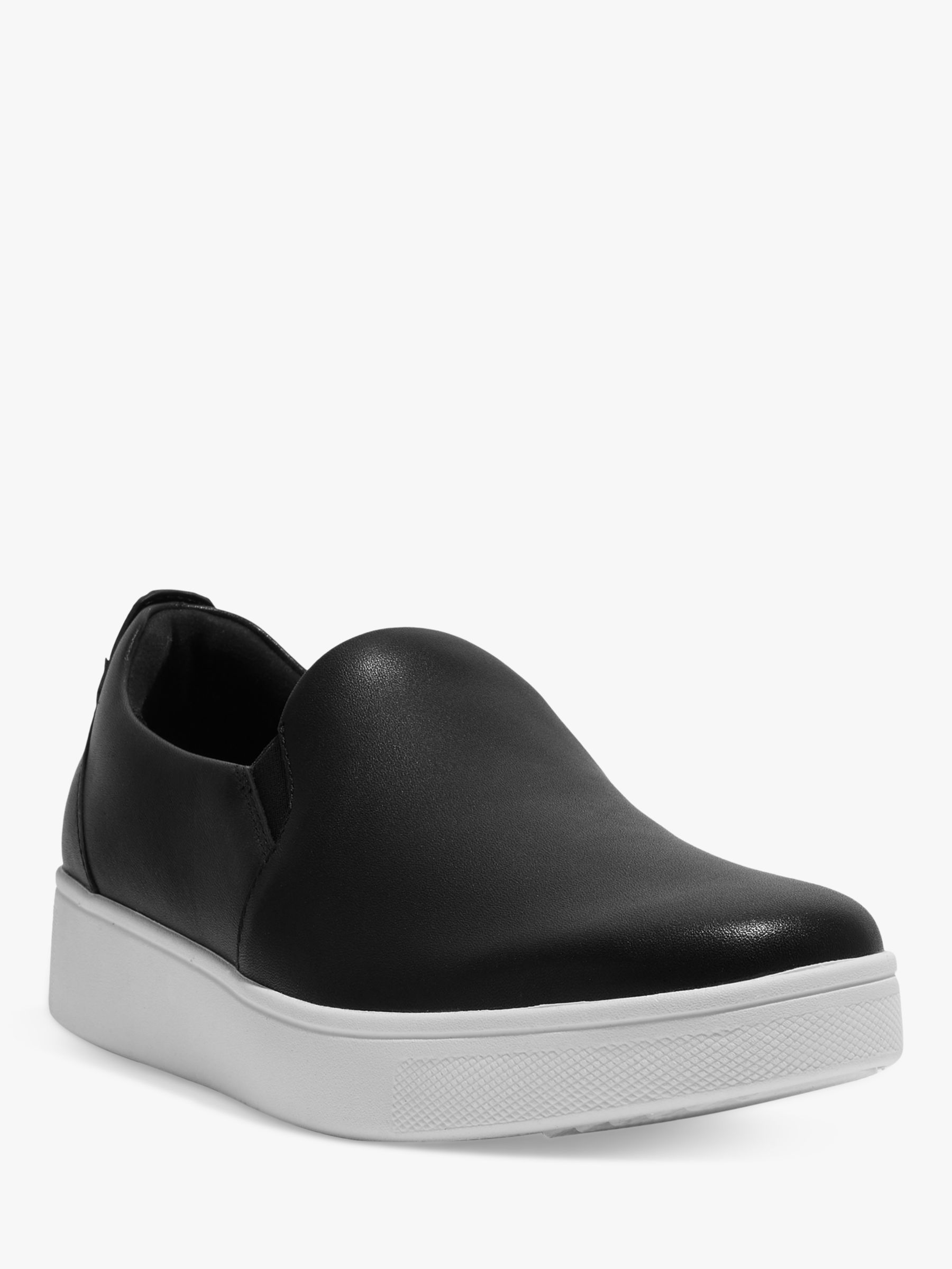 FitFlop Rally Leather Slip On Skate Trainers, Black at John Lewis ...