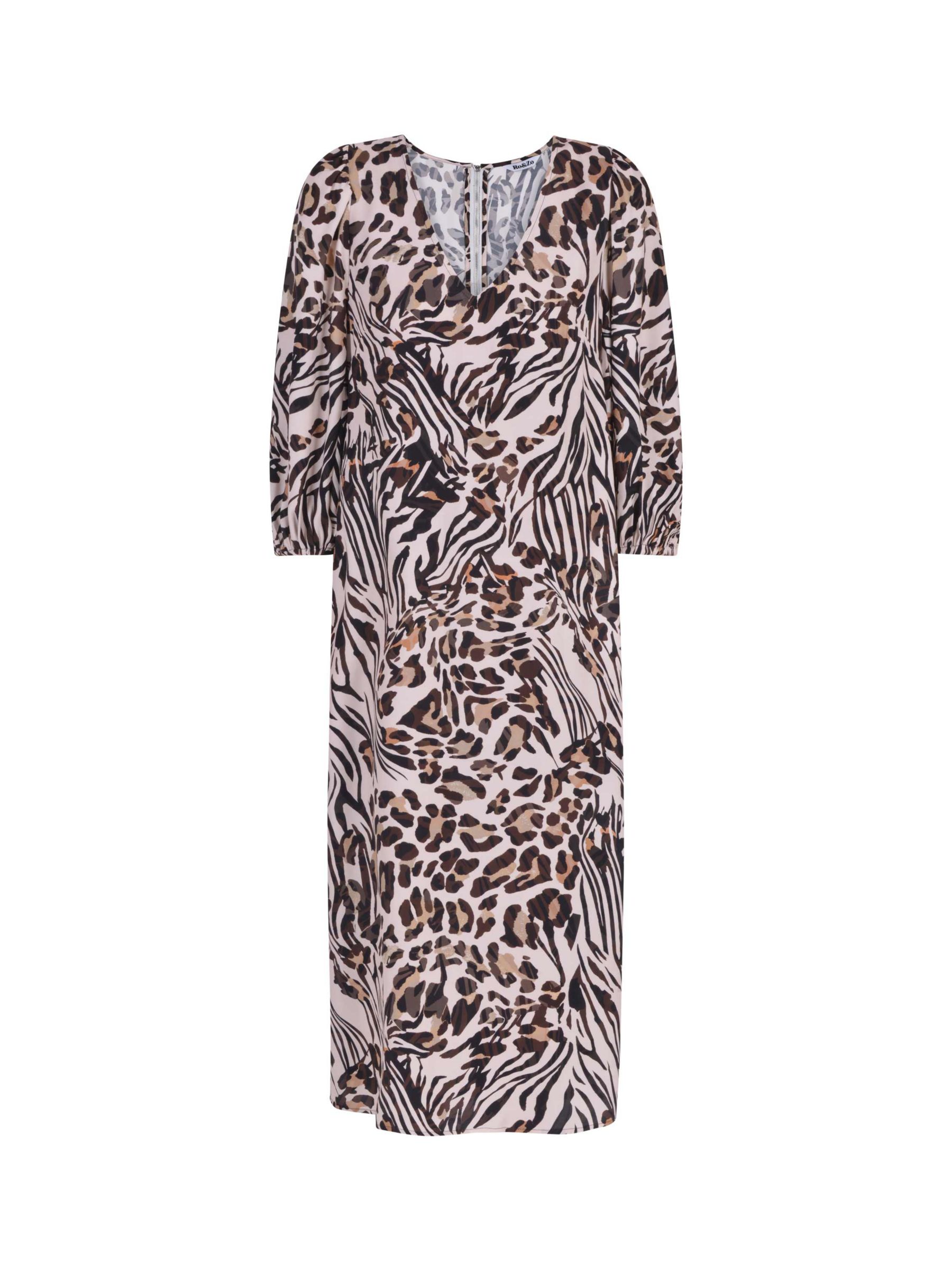 Ro&Zo Animal Print Balloon Sleeve Midi Dress, Black at John Lewis ...