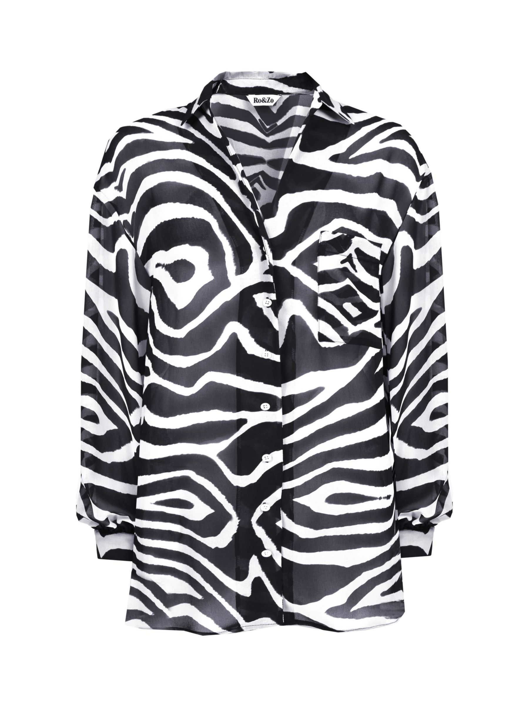 Ro&Zo Zebra Print Oversized Chiffon Shirt, Black/White at John Lewis ...