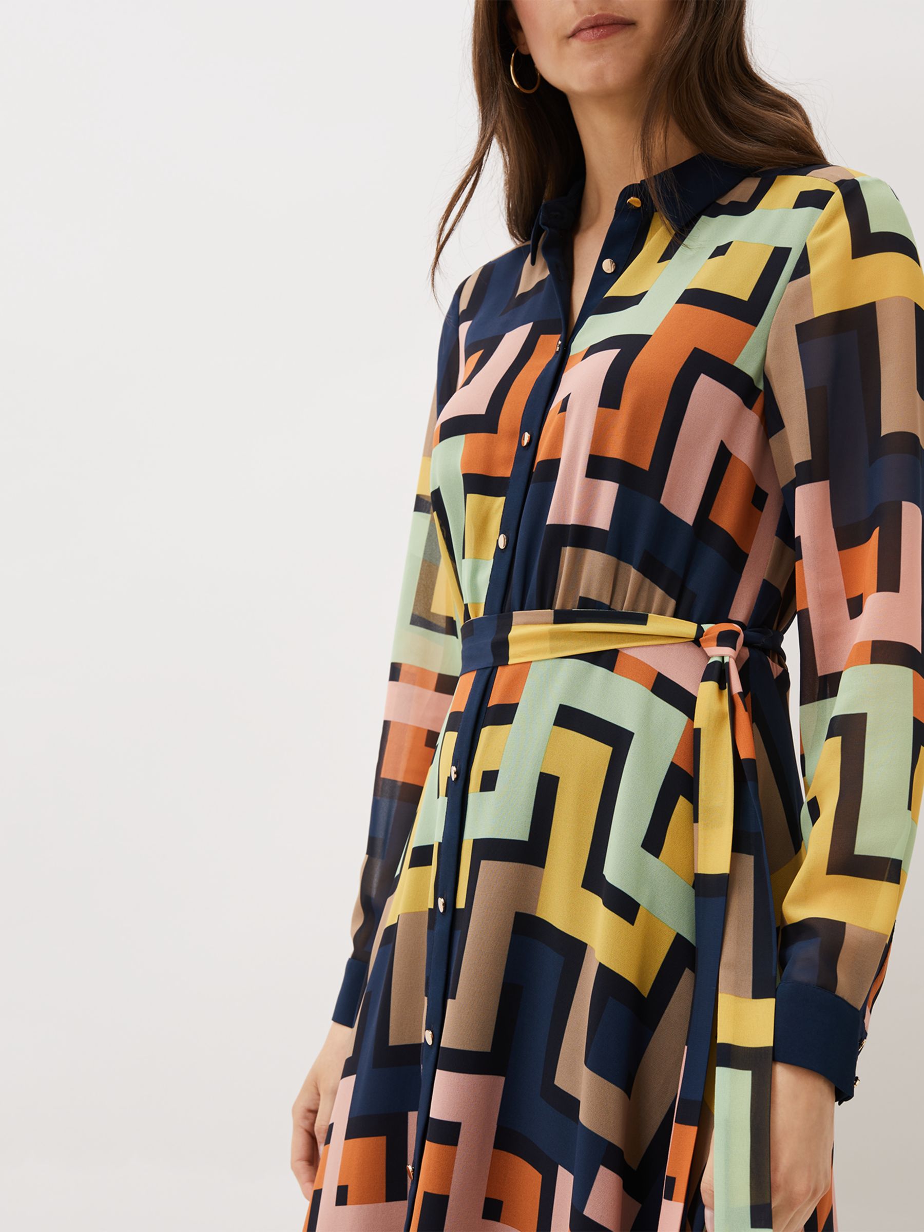 Phase Eight Milano Geometric Shirt Dress, Multi at John Lewis & Partners