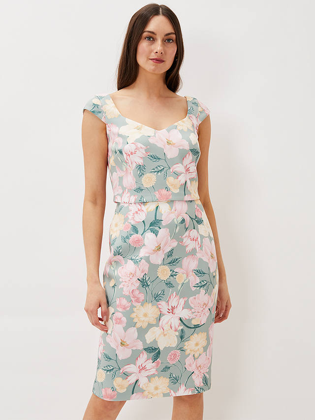 Phase Eight Jessia Floral Knee Length Dress, Sage at John Lewis & Partners