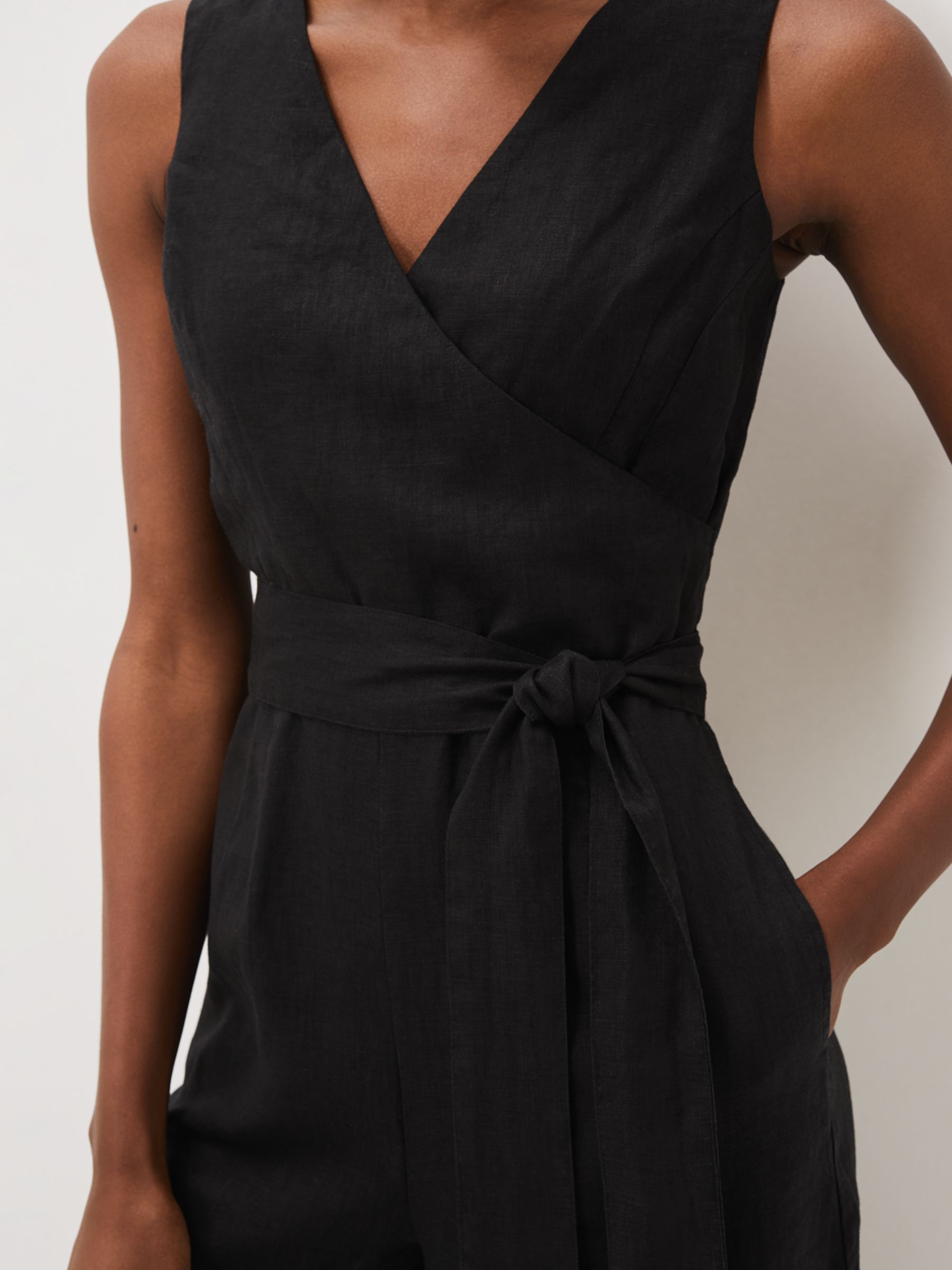Phase Eight Alenna Wrap Linen Jumpsuit, Black at John Lewis & Partners