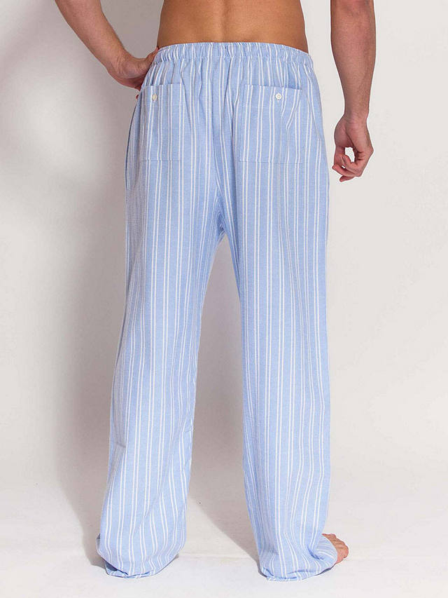 British Boxers Westwood Stripe Brushed Cotton Pyjama Trousers, Light Blue