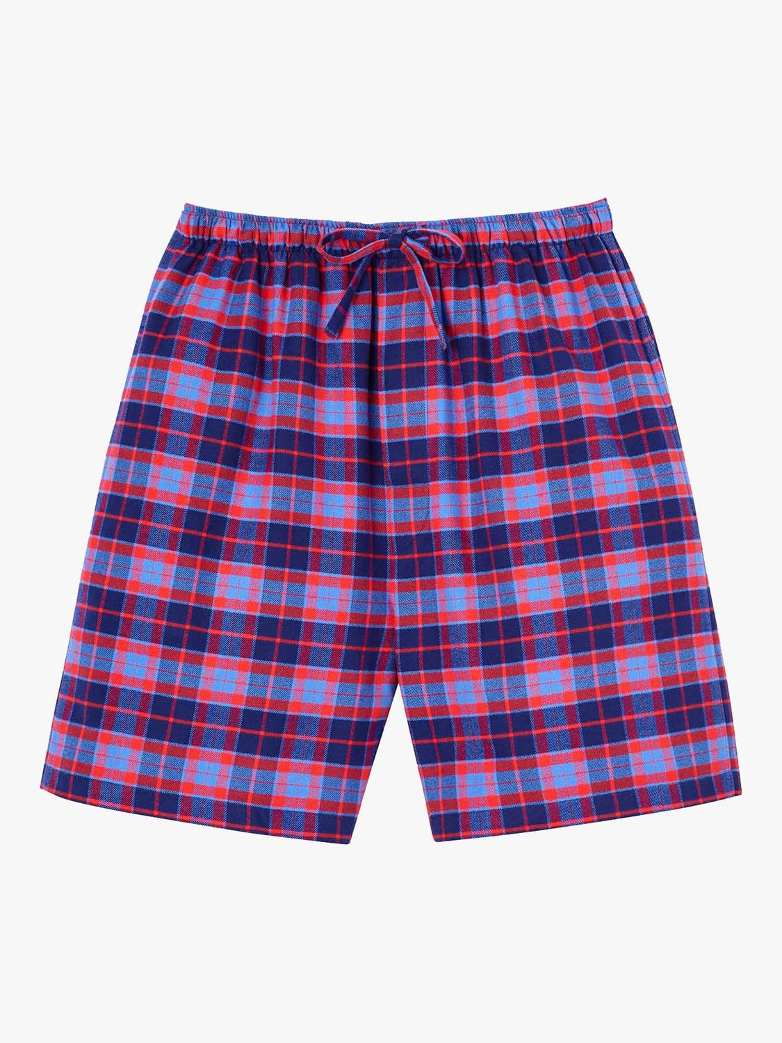 British Boxers Tartan Print Brushed Cotton Pyjama Shorts, Blue/Red, S