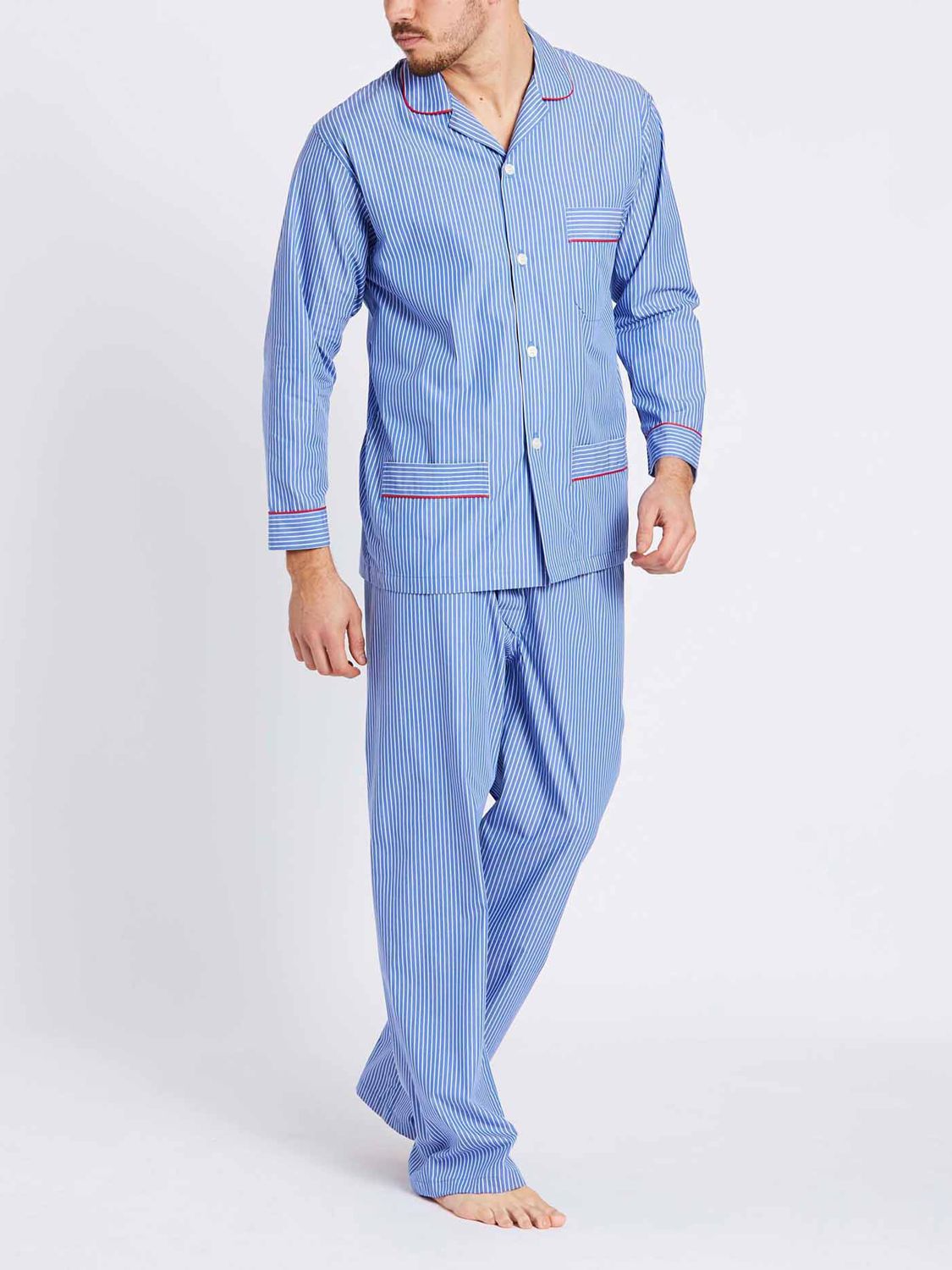 British Boxers Burford Stripe Crisp Cotton Pyjama Set, Blue