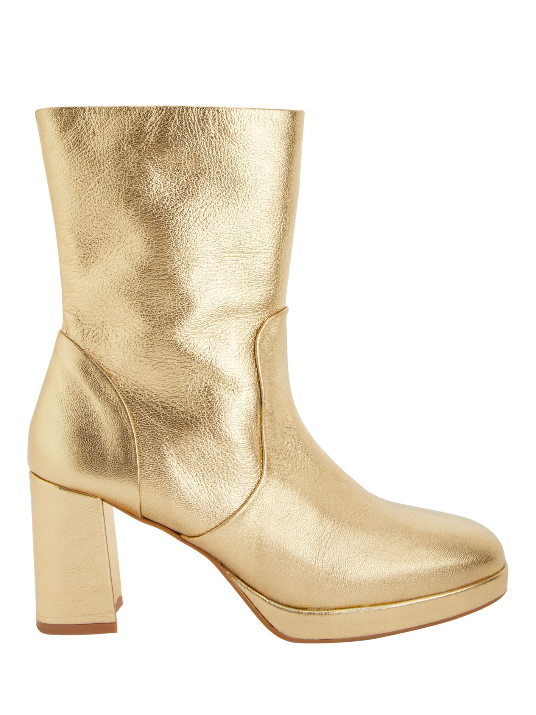 John Lewis + Erica Davies Vaughan Leather Platform Ankle Boots, Gold at ...