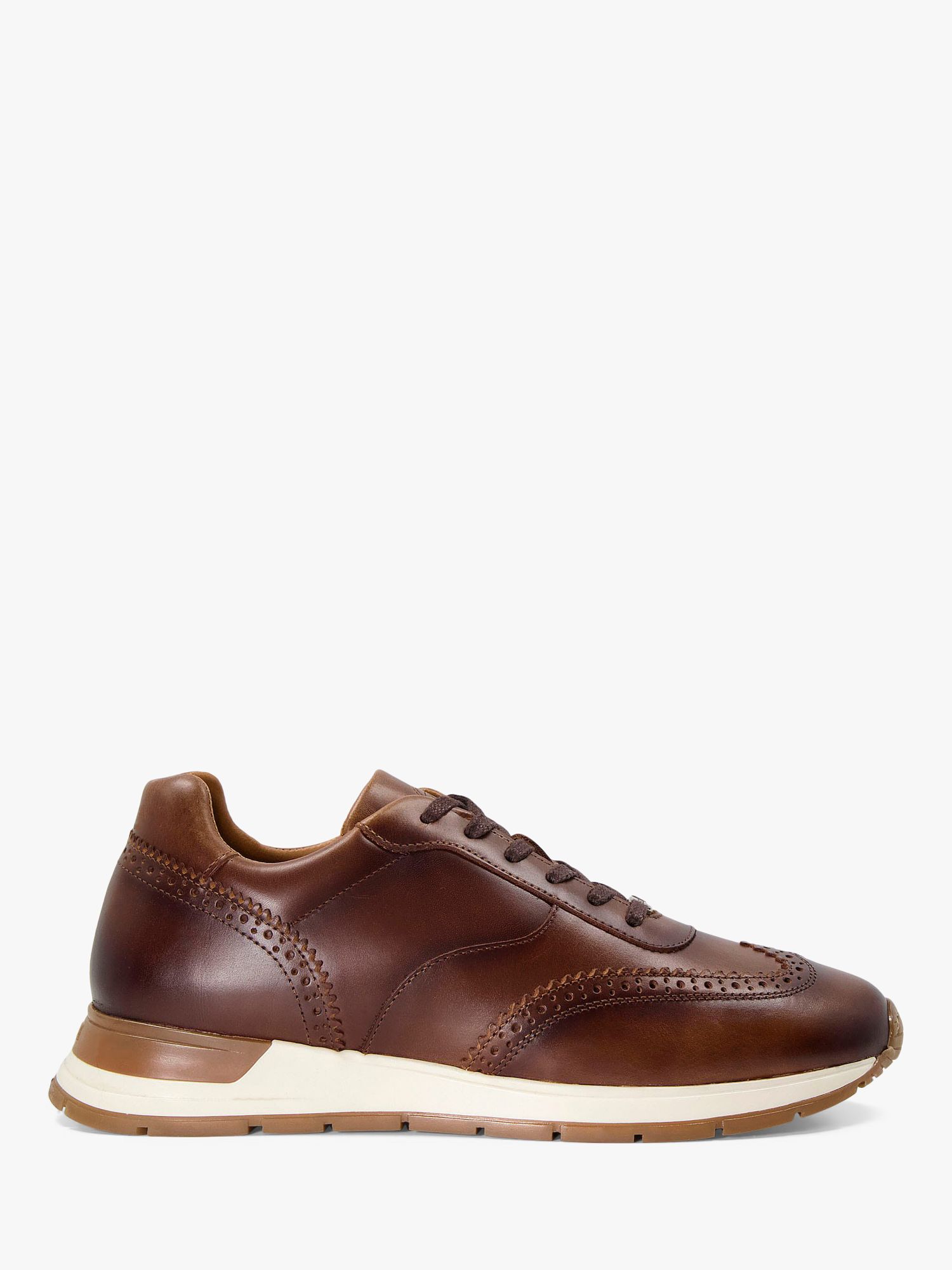 Dune Tomos Leather Lace Up Brogue Trainers, Tan at John Lewis & Partners