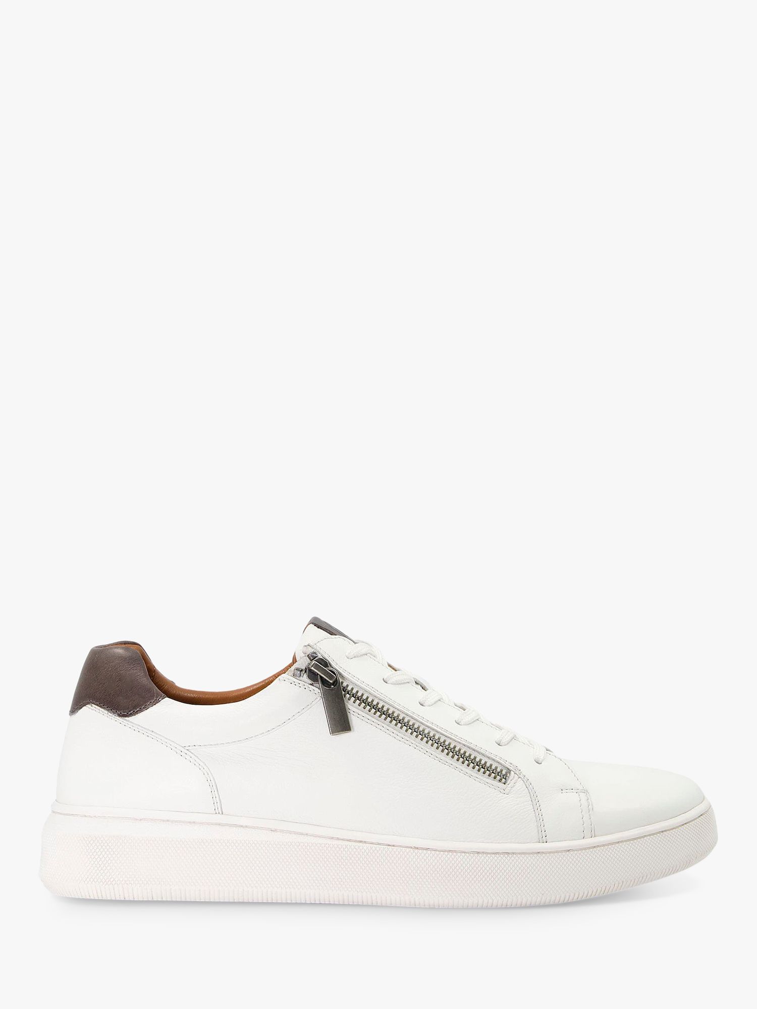 Dune Tribute Zip Detail Cup Sole Trainers, White at John Lewis & Partners