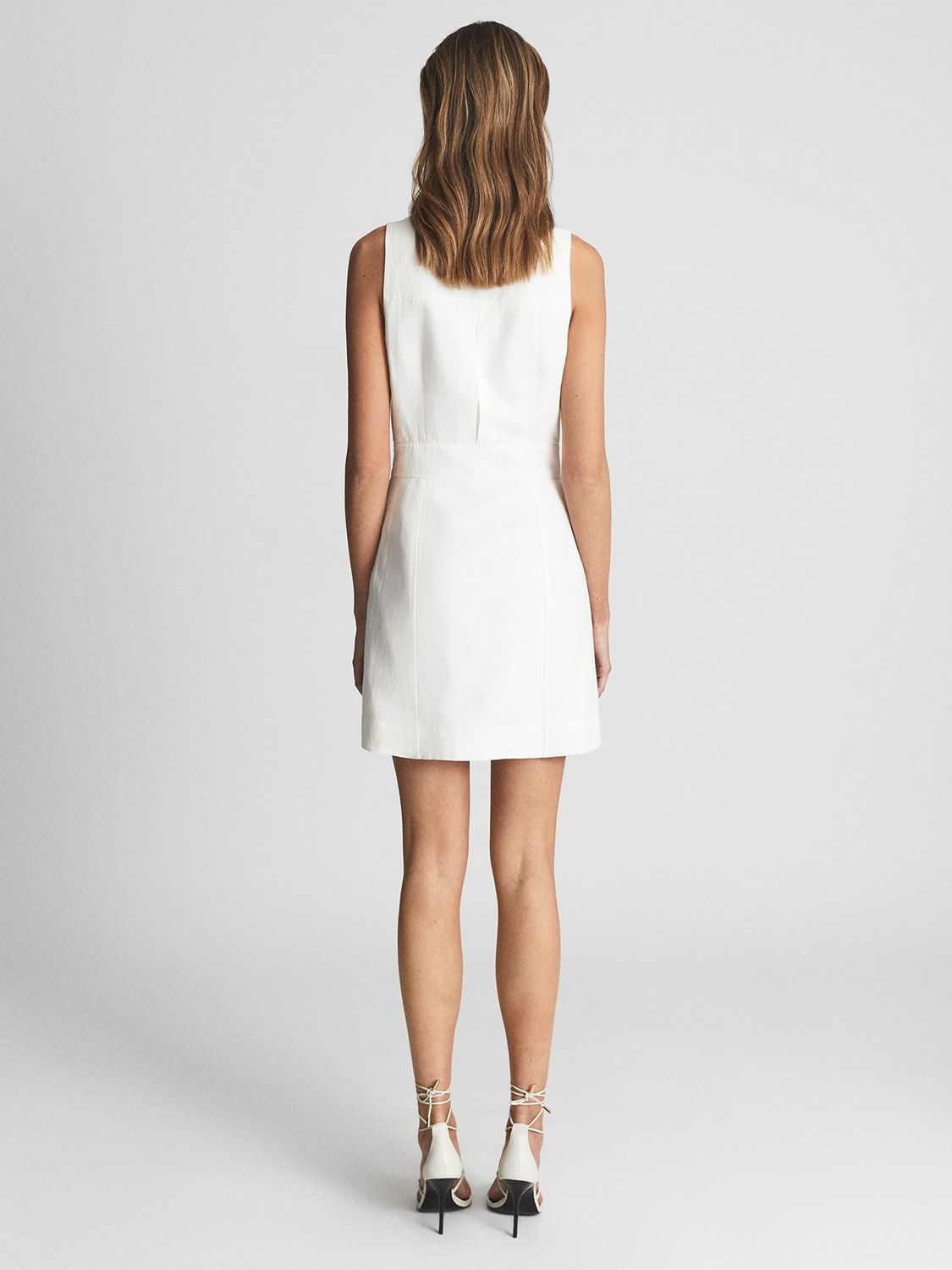 Reiss Emilia Linen Blend Shift Dress, White at John Lewis & Partners