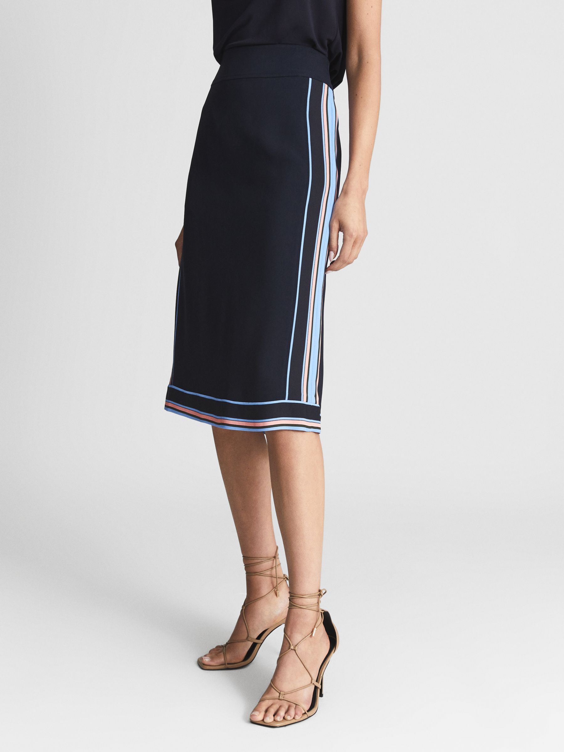 Reiss Maciee Colour Block Midi Skirt, Navy