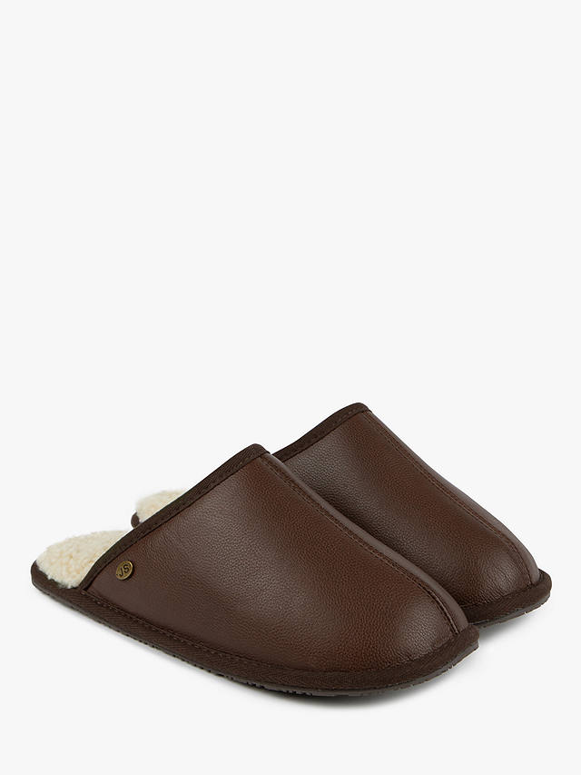 Just Sheepskin Cooper Leather Mule Slippers, Brown