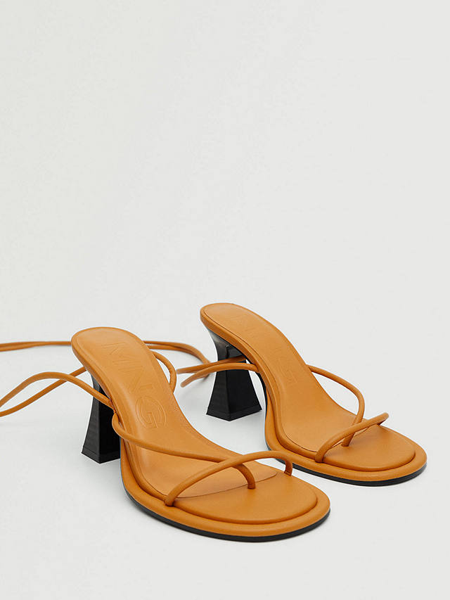 Mango Boulard Contrast Funnel Heeled Strappy Sandals, Medium Brown
