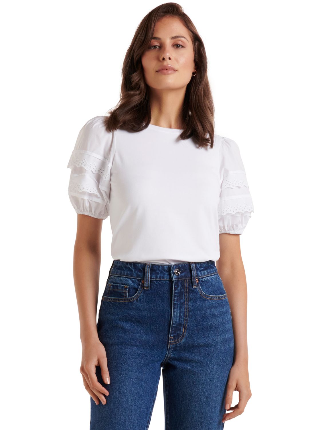 Forever New Bianca Puff Sleeve Blouse, Porcelain at John Lewis & Partners