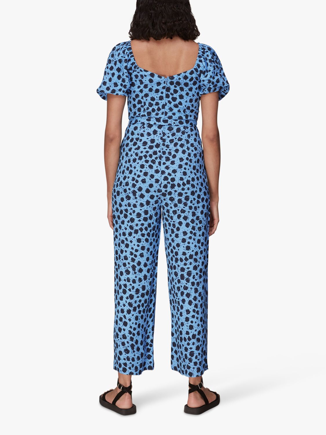 Whistles Brushed Dalmation Print Puff Sleeve Jumpsuit, Blue/Multi at ...