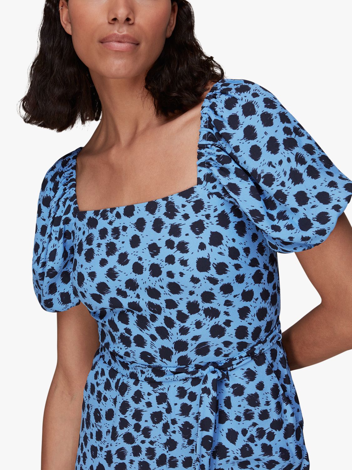 Buy Whistles Brushed Dalmation Print Puff Sleeve Jumpsuit, Blue/Multi Online at johnlewis.com