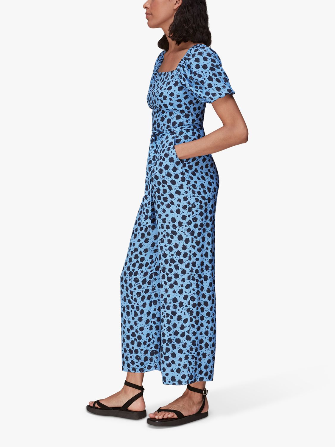 Buy Whistles Brushed Dalmation Print Puff Sleeve Jumpsuit, Blue/Multi Online at johnlewis.com