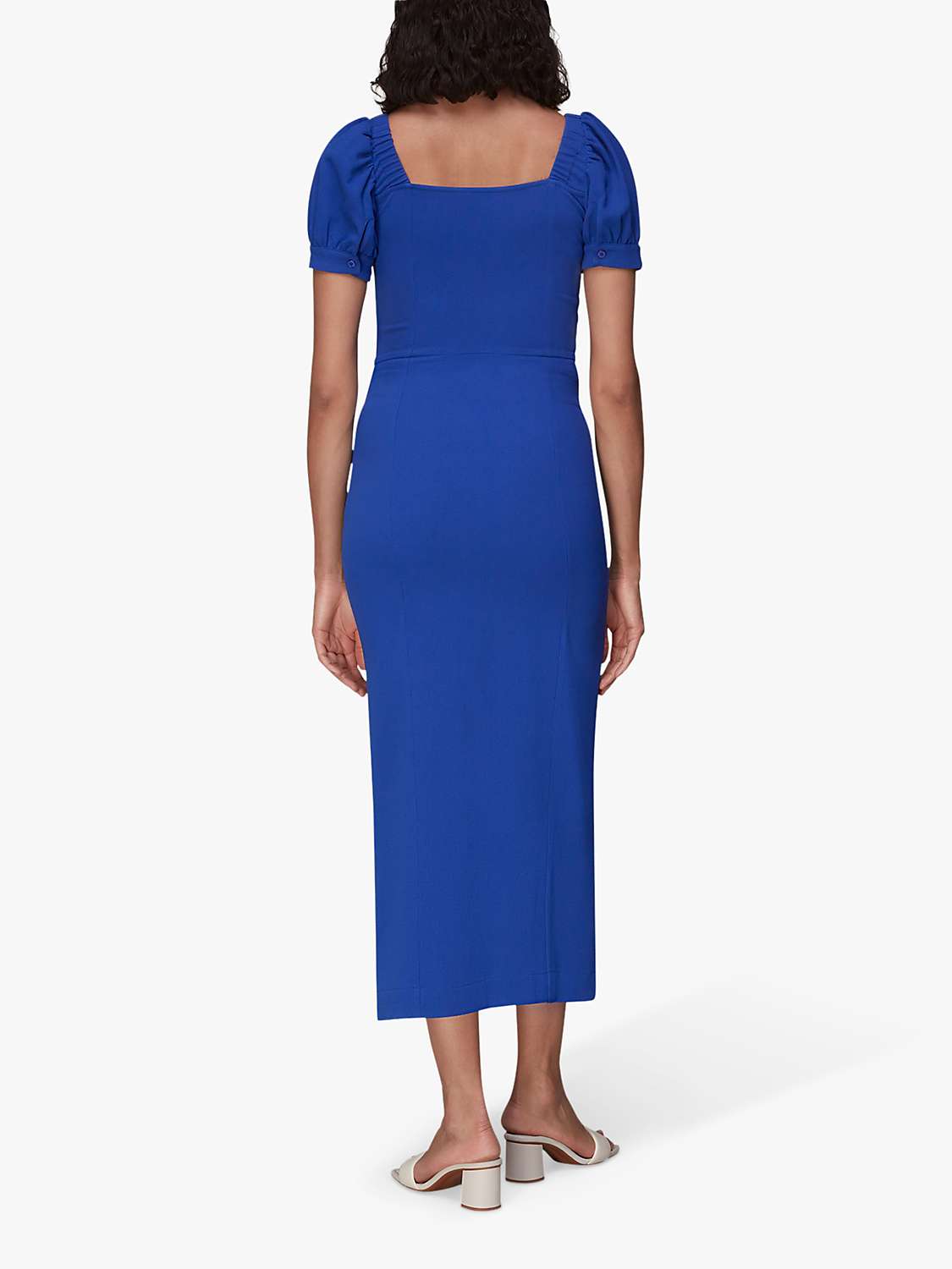 Buy Whistles Amber Textured Square Neck Midi Dress, Blue Online at johnlewis.com