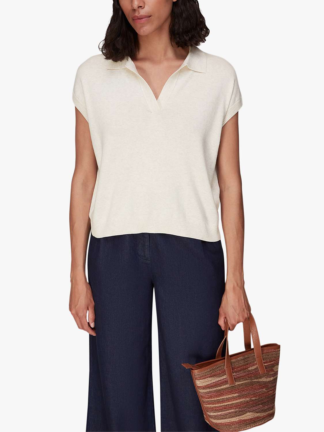 Buy Whistles Lyla Short Sleeve Polo Shirt, Natural Online at johnlewis.com